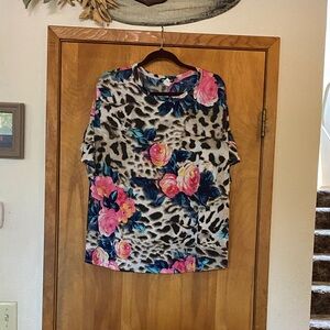 HEIMISH USA Pink Floral Leopard Print Blouse